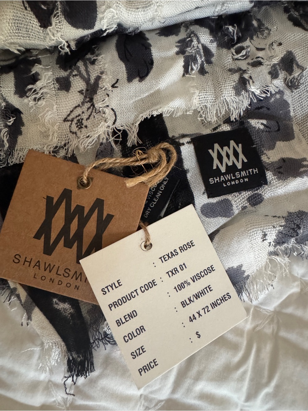 Shawlsmith of London black and white scarf/ wrap. Beautiful and lightweight. New
